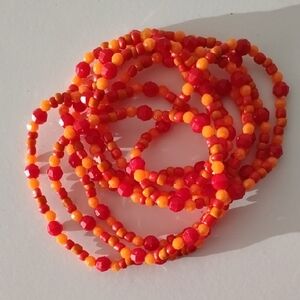 Vibrant Red & Orange Beaded Leo Bracelet S - XL